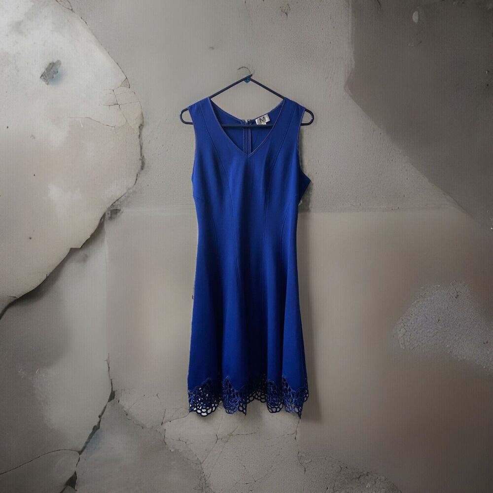 M by MAIA Dress Size 12 Blue Fit and Flare Sleeveless Stretch Crochet Lace Hem